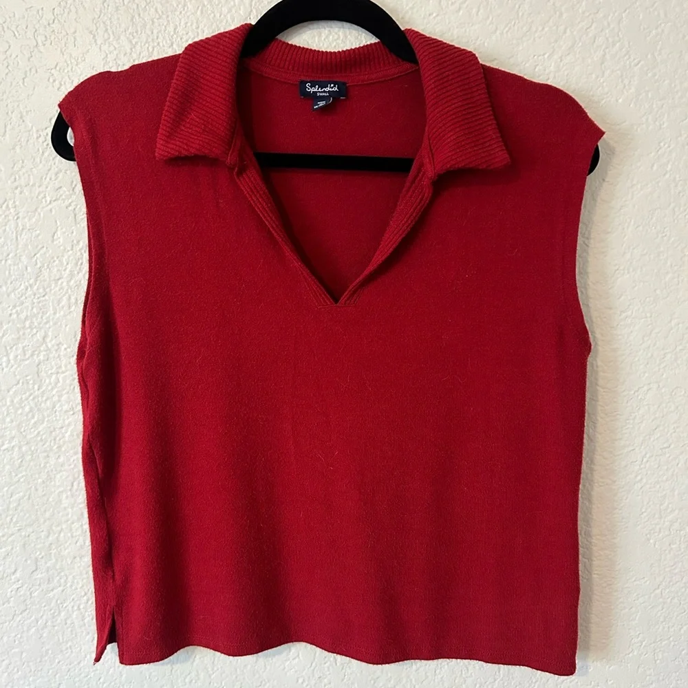 Red collared blouse by Splendid - Picture 1 of 3